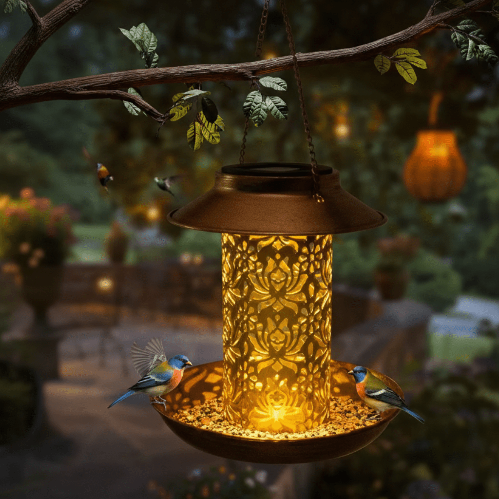 SOLARGLINT – Elegant LED illuminated solar bird watching station for garden decoration 0