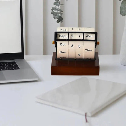 SPINDATE – Drehbarer Tischkalender aus Holz im Mid-Century-Stil, elegante Bürodekoration 2