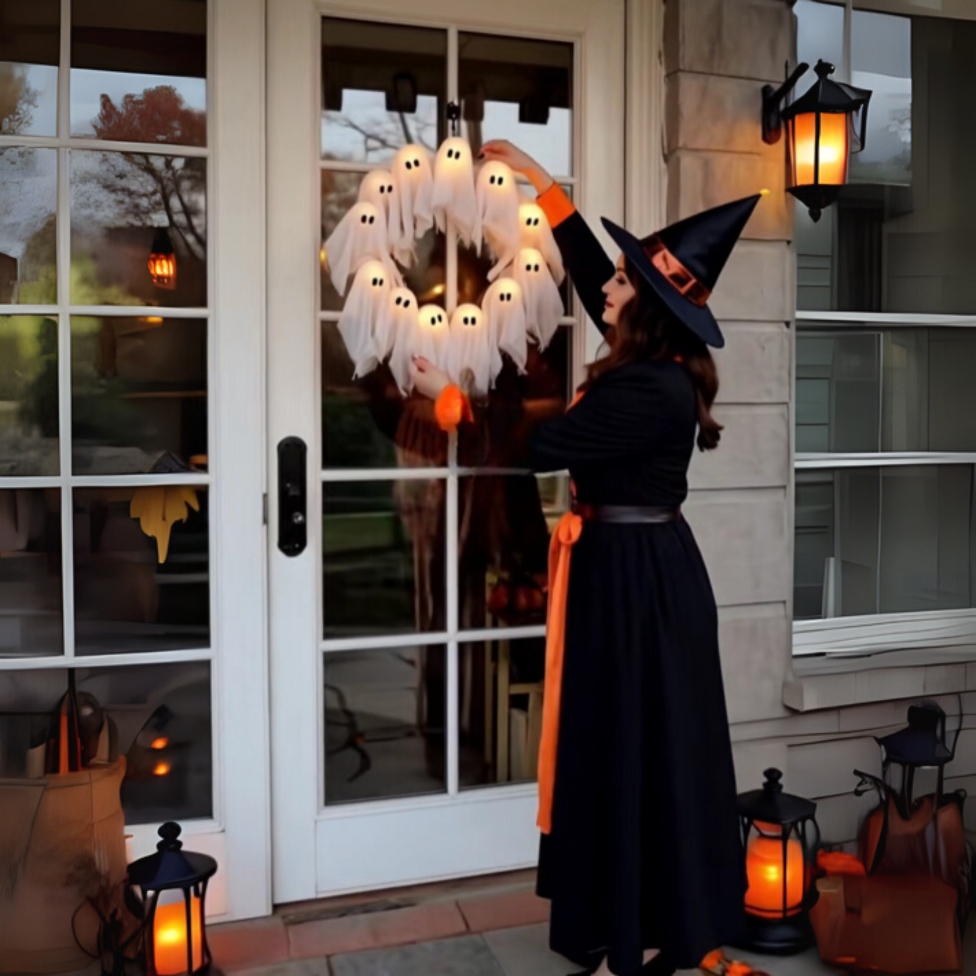 SPOOKGLOW – LED-Geisterkranz mit 12 leuchtenden Geistern 1