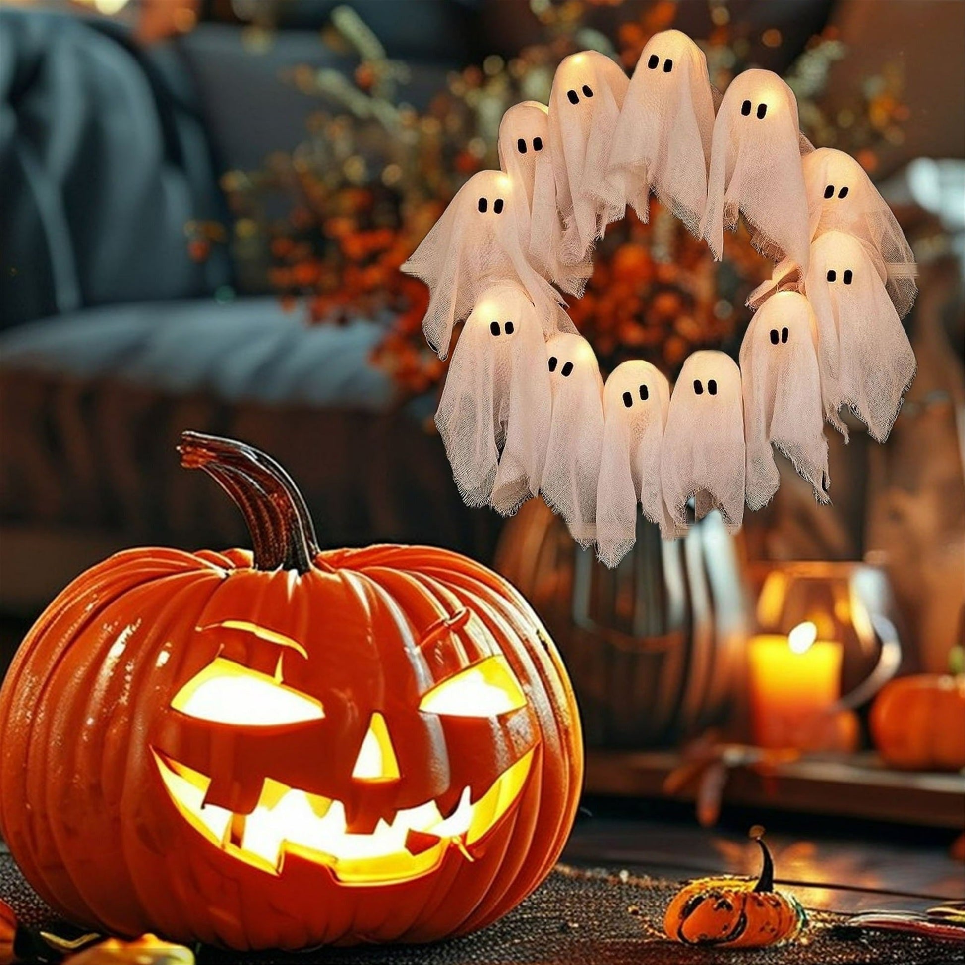 SPOOKGLOW – LED-Geisterkranz mit 12 leuchtenden Geistern 5