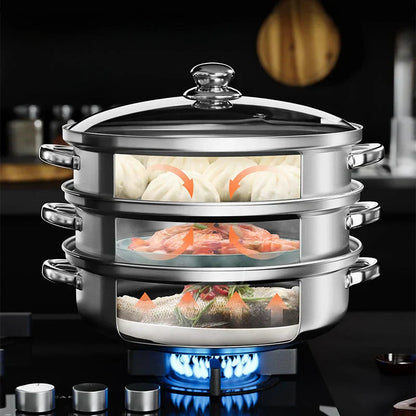 STEAMPRO – 3-stufiger Dampfgarer aus Edelstahl mit klarem Glasdeckel 4