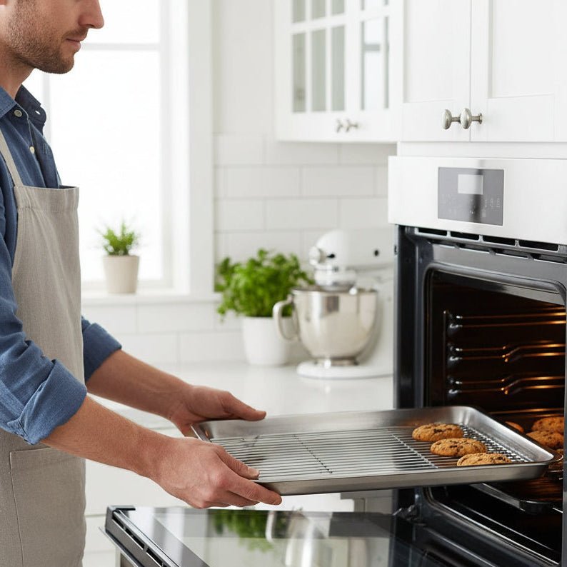 STEELBAKE – Premium-Backblech-Duo mit abnehmbarem Kühlgitter 1