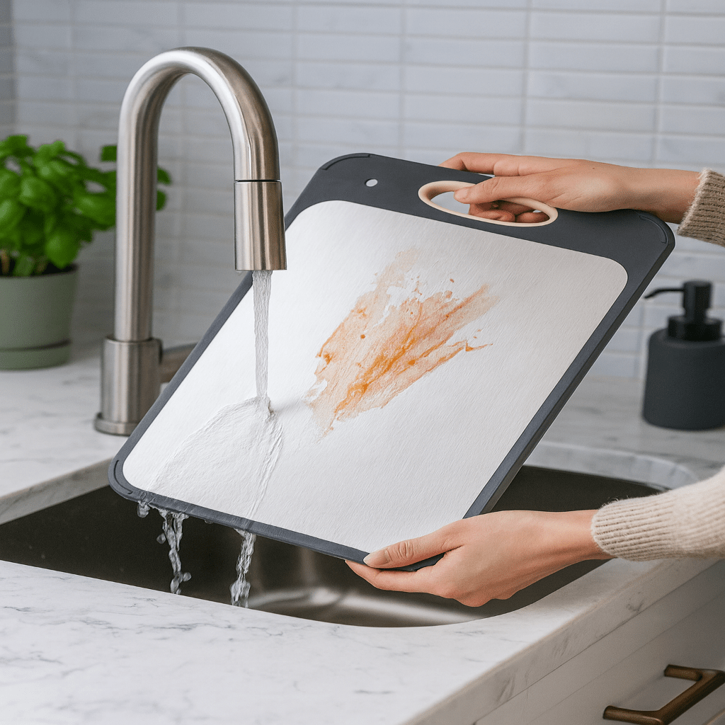 STEELBASE – Doppelseitiges Schneidebrett aus Edelstahl für Fleisch, Gemüse und Obst 1