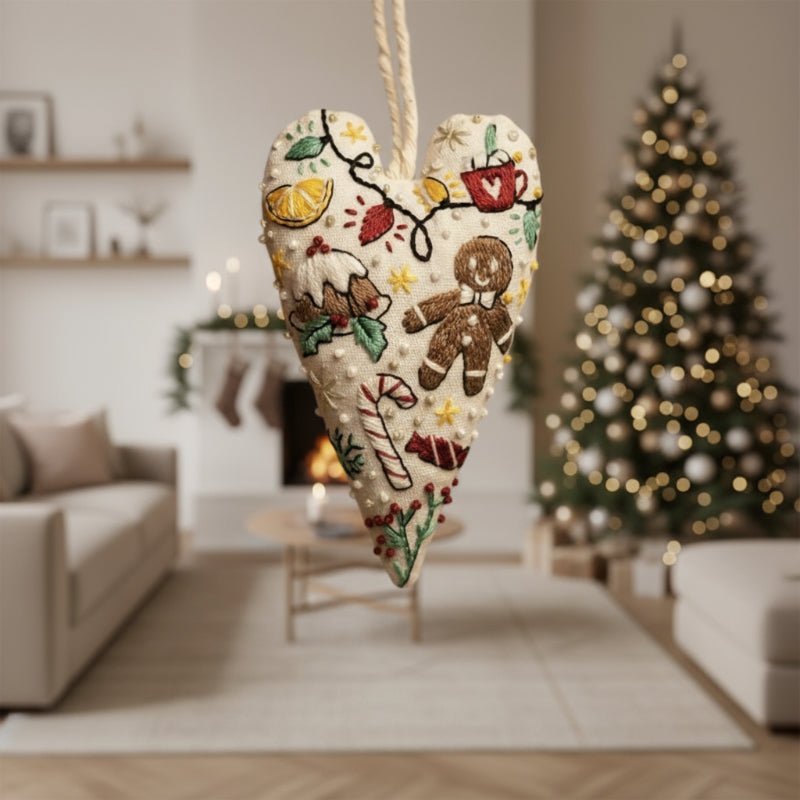 STITCHMAS – DIY-Set für herzförmigen Weihnachtsschmuck mit Stickstoff und Garn 1