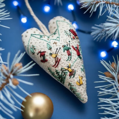 STITCHMAS – DIY-Set für herzförmigen Weihnachtsschmuck mit Stickstoff und Garn 10