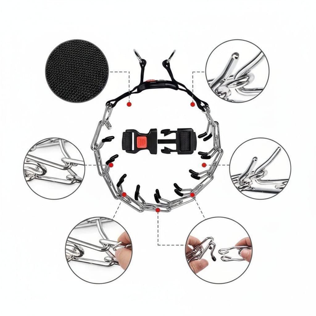 STRONGPRONG – Verstellbares Stachelhalsband mit Edelstahlgliedern und Nylonbezug 2