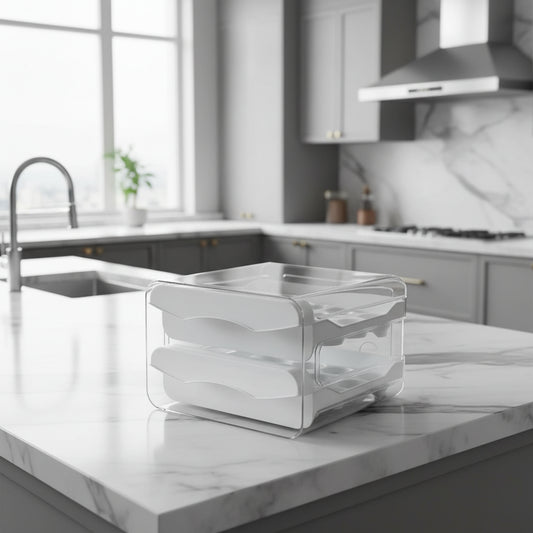 EGGSTACK – Scatola per uova da frigorifero a 2 strati con cassetti e capacità per 32 uova