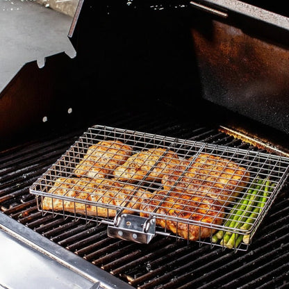 GRILLBASK – Draagbare RVS Grillmand voor Vis & Groenten