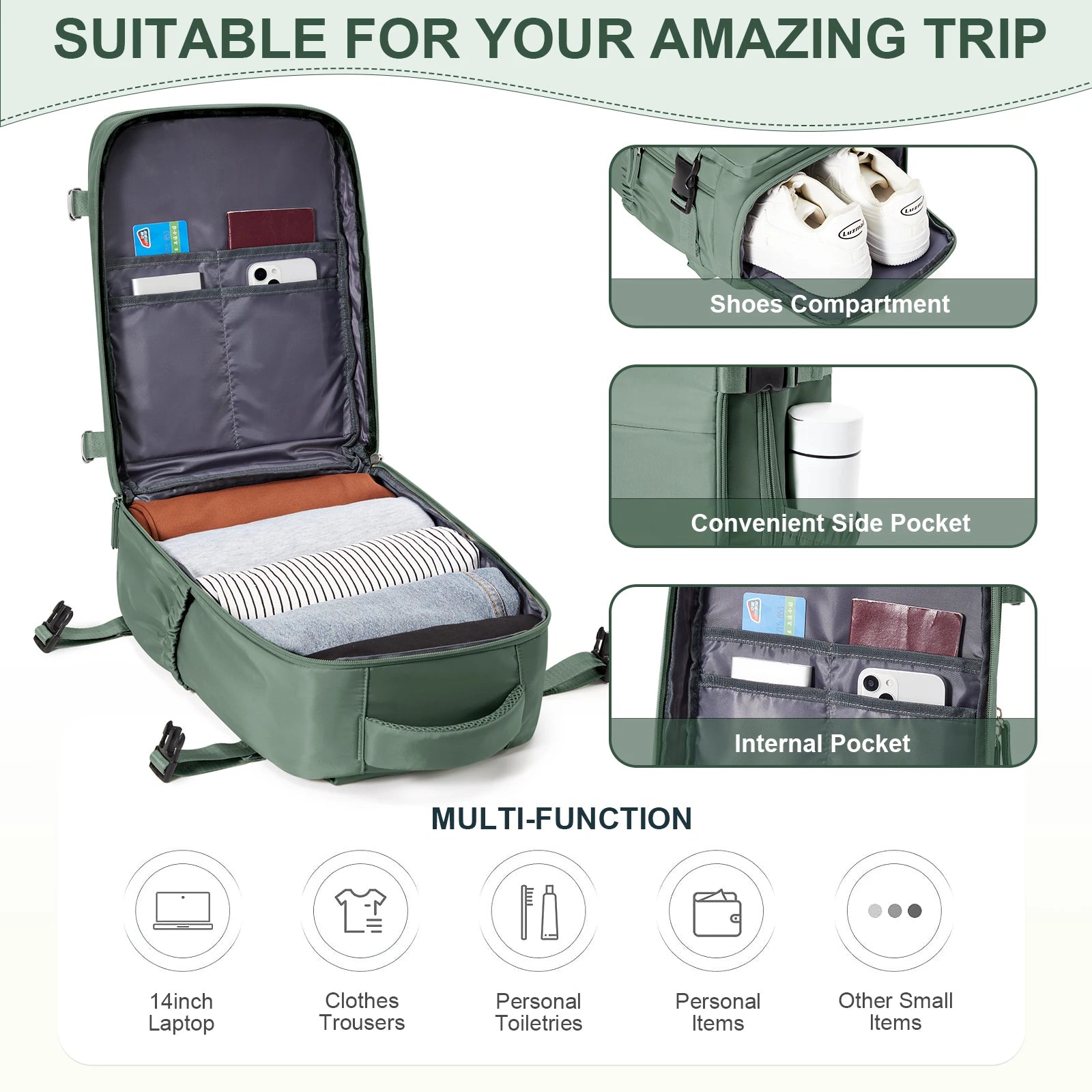 Vielseitiger Reiserucksack Handgepäck für Herren und Damen – Ideal für Reisen, Freizeit & Laptop-2