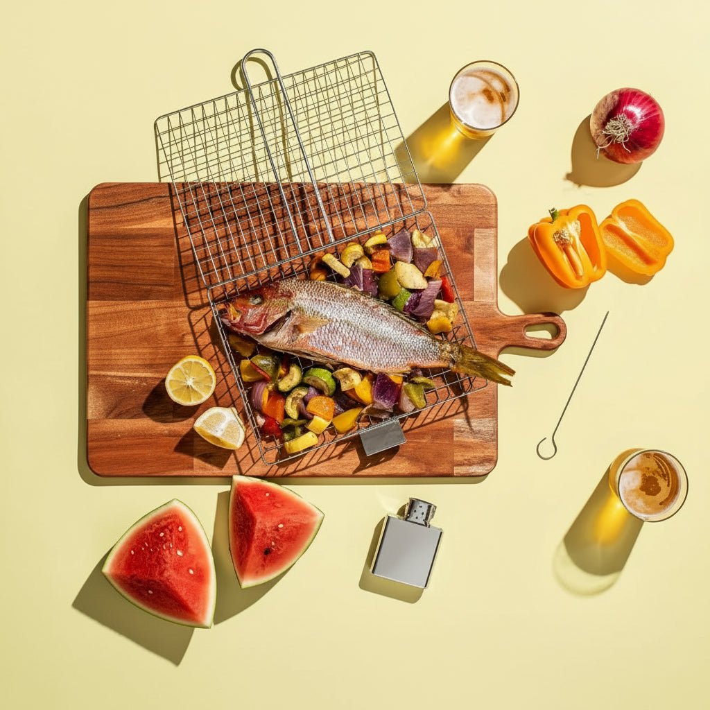 GRILLBASK – Draagbare RVS Grillmand voor Vis & Groenten