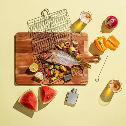 GRILLBASK – Draagbare RVS Grillmand voor Vis & Groenten