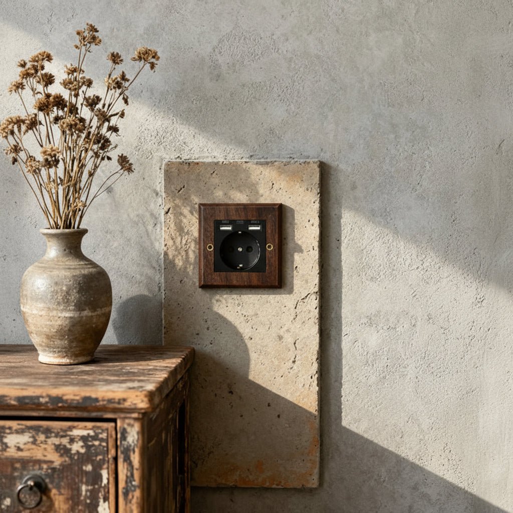 WALNUTSWITCH – Interruptor basculante retro de madera de nogal con indicador LED