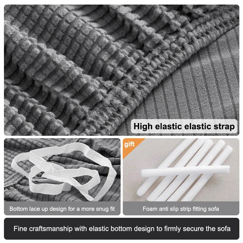 Elastischer Sofabezug Grau 3-Sitzer Jacquard Wasserabweisend Pflegeleicht-6