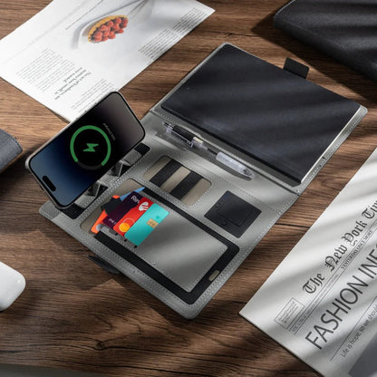 ENERGIEFOLIO – Carnet A5 en cuir avec fonction de charge sans fil