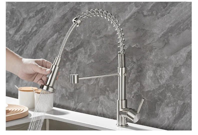 DUALFLOW Kitchen Tap - Modern kitchen tap with double spout & elegant black and gold finish
