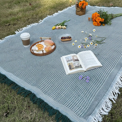FRINGEFIELD – Coperta da picnic leggera in misto cotone con nappine decorative