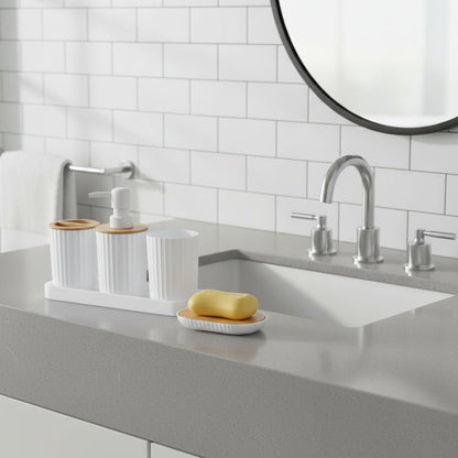 CERAVIA – White Bathroom Set with Soap Dish, Dispenser, and Cup for Elegant Bathroom Decoration