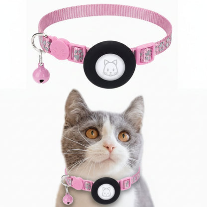 TRACKKITTY – Collar reflectante para gatos con soporte para AirTag y campana de seguridad