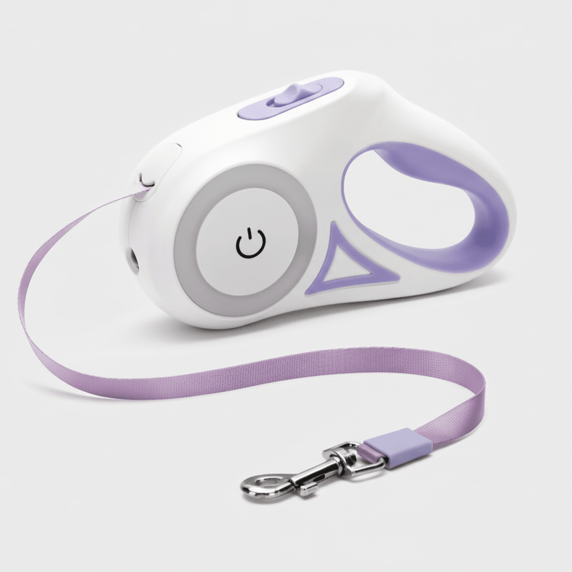 DogLight - Automatic dog lead with LED light, USB rechargeable battery & 3m length for safe walks