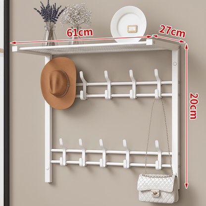 HOOKWELL – Appendiabiti da parete 3-in-1 con ripiano, ganci e barra appendiabiti