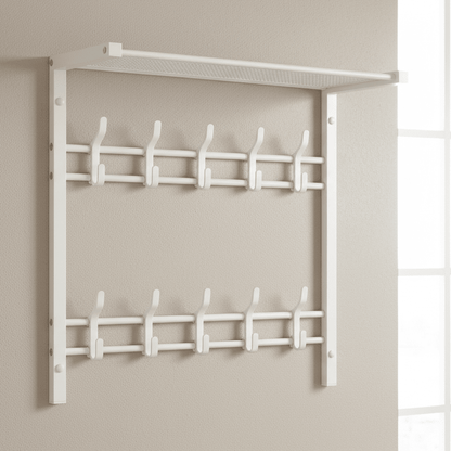 HOOKWELL – 3-in-1 wall coat rack with shelf, hooks, and clothes rail