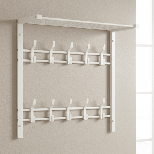 HOOKWELL – Appendiabiti da parete 3-in-1 con ripiano, ganci e barra appendiabiti