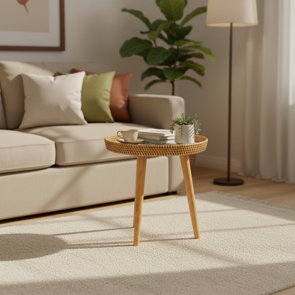 RATTORA – Handmade Rattan Table in Scandinavian Design Made of Wood
