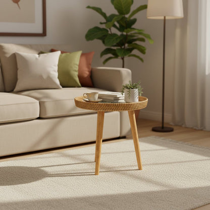 RATTORA – Handmade Rattan Table in Scandinavian Design Made of Wood