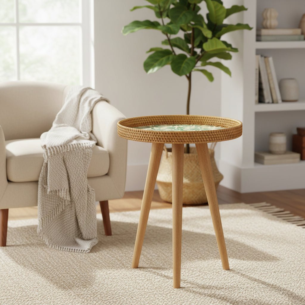 RATTORA – Handmade Rattan Table in Scandinavian Design Made of Wood