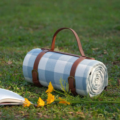 PICSTYLE – Karierte Picknickdecke wasserdicht mit praktischem Transportgurt