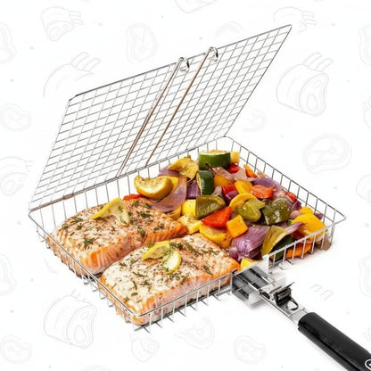 GRILLBASK – Draagbare RVS Grillmand voor Vis & Groenten