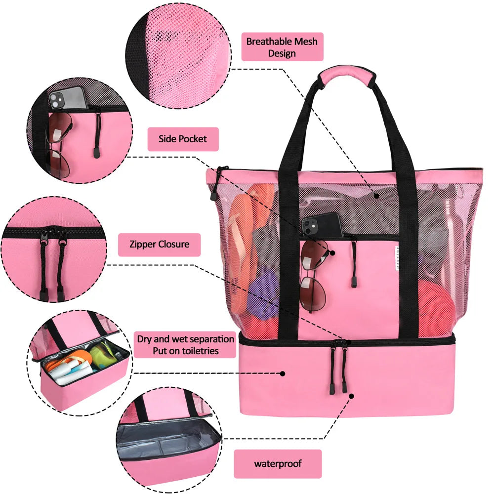 Vielseitiger Picknick- und Strandbeutel – Wasserdichtes Design mit Hoher Kapazität und Transparentem Mesh-3