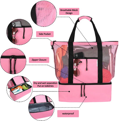 Vielseitiger Picknick- und Strandbeutel – Wasserdichtes Design mit Hoher Kapazität und Transparentem Mesh-3