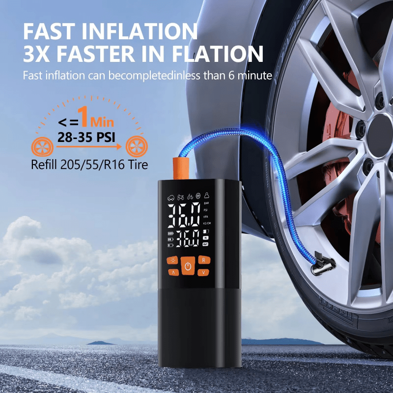 INFLATIQ – Compresseur d'air portable 180 PSI avec batterie 25000mAh et affichage numérique de la pression