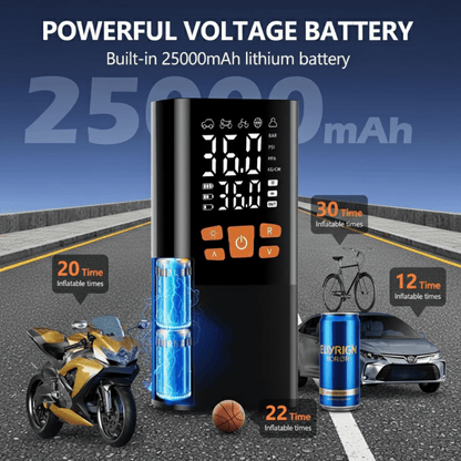 INFLATIQ – Compresseur d'air portable 180 PSI avec batterie 25000mAh et affichage numérique de la pression