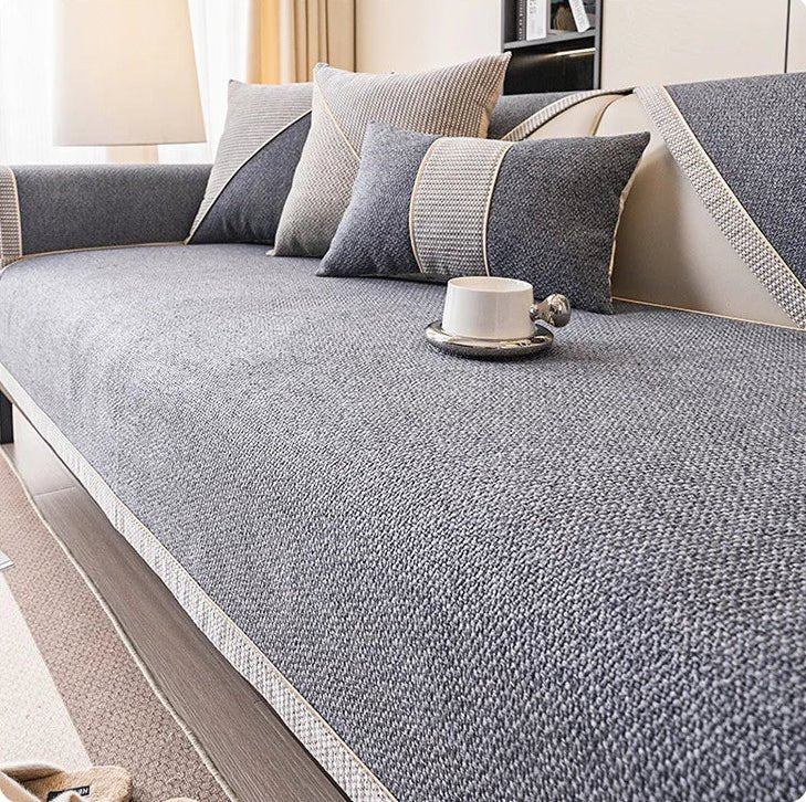 NATURWEFT – Funda antideslizante de algodón y lino para sofá para todas las estaciones