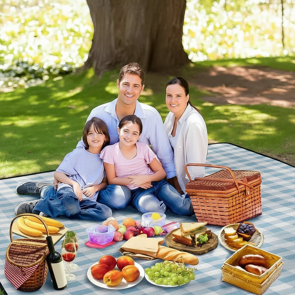 PICSTYLE – Karierte Picknickdecke wasserdicht mit praktischem Transportgurt