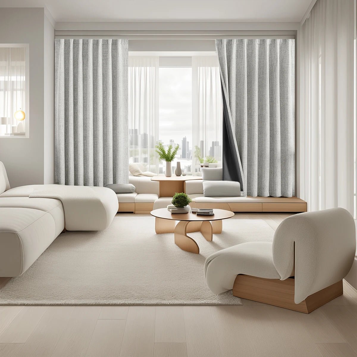 HAVENLUX - Set da 2 tende oscuranti in lino tinta unita con nastro arricciatore per soggiorno e camera da letto