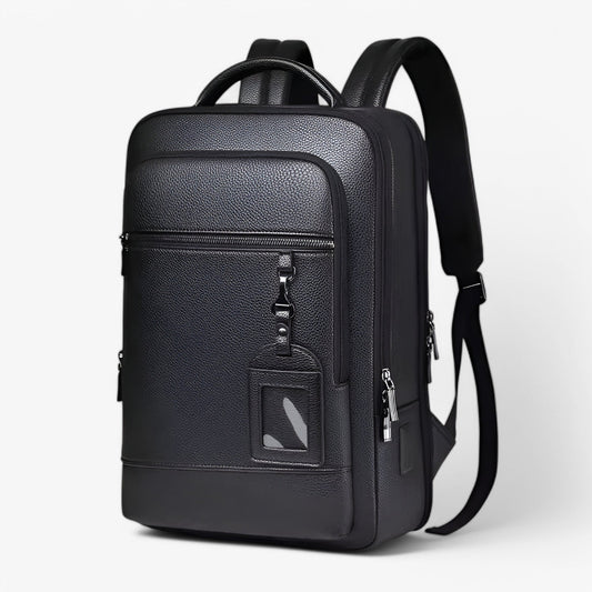 Eleganter Leder-Rucksack Damen/Herren mit USB-Anschluss für Laptop und Alltag, 15,6 Zoll, Schwarz-1