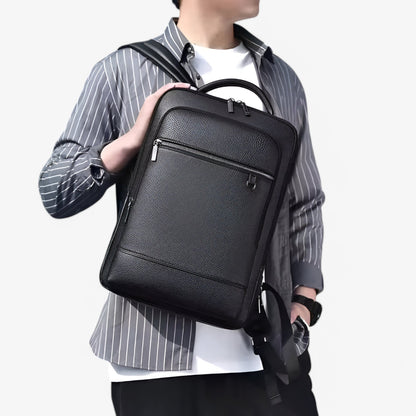Eleganter Leder-Rucksack Damen/Herren mit USB-Anschluss für Laptop und Alltag, 15,6 Zoll, Schwarz-5