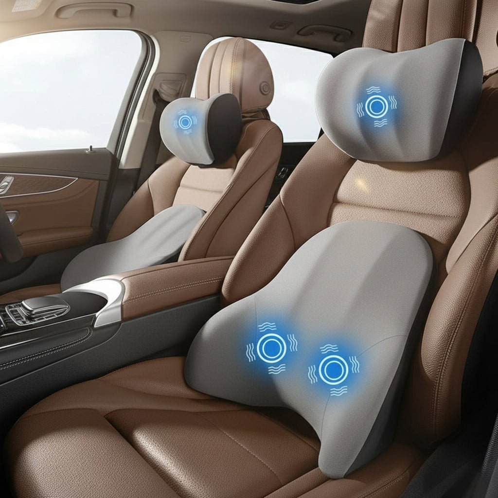 VIBRAREST – Elektrisches Nacken- & Lendenstützkissen für Auto & Büro