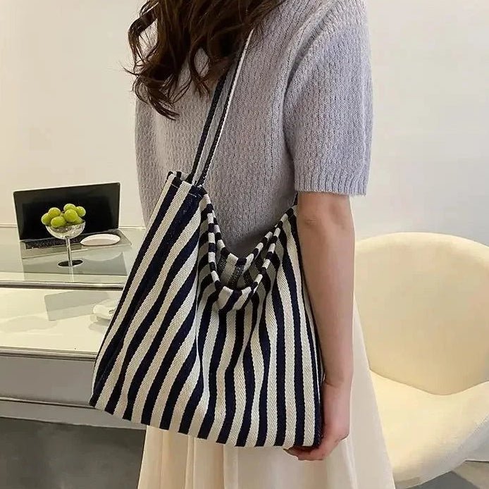 TOTEVA – Bolsa de rayas con forma estable y cómodas correas largas para el hombro