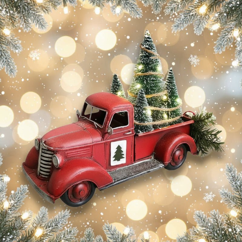 Sleighshift – Weihnachtsschmuck im Vintage-Stil mit rotem Truck und Mini-Baum 2