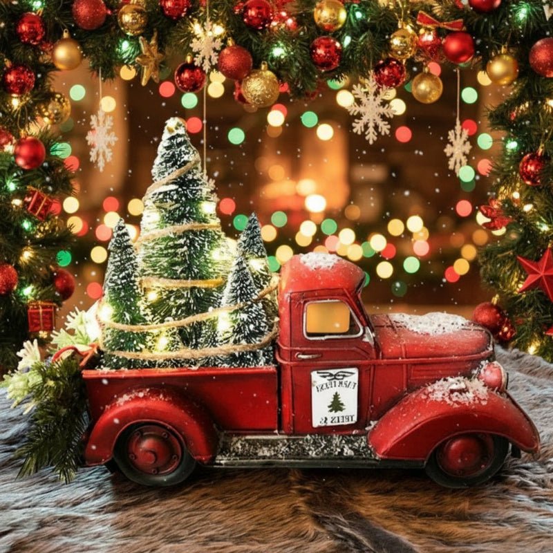 Sleighshift – Weihnachtsschmuck im Vintage-Stil mit rotem Truck und Mini-Baum 3