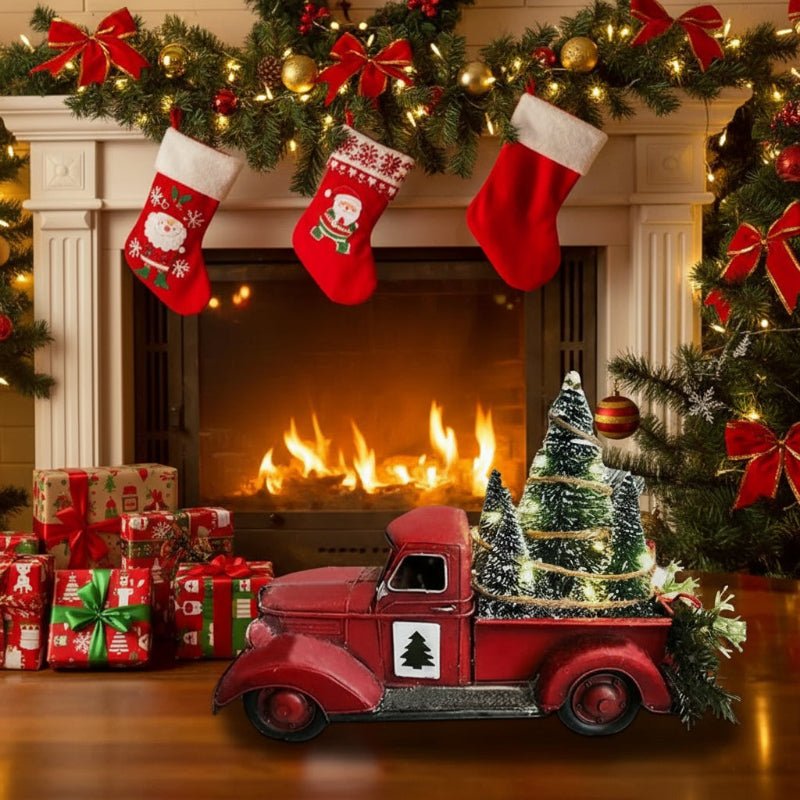 Sleighshift – Weihnachtsschmuck im Vintage-Stil mit rotem Truck und Mini-Baum 4
