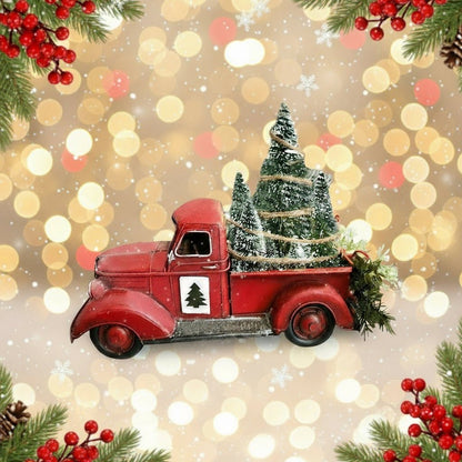 Sleighshift – Weihnachtsschmuck im Vintage-Stil mit rotem Truck und Mini-Baum 8