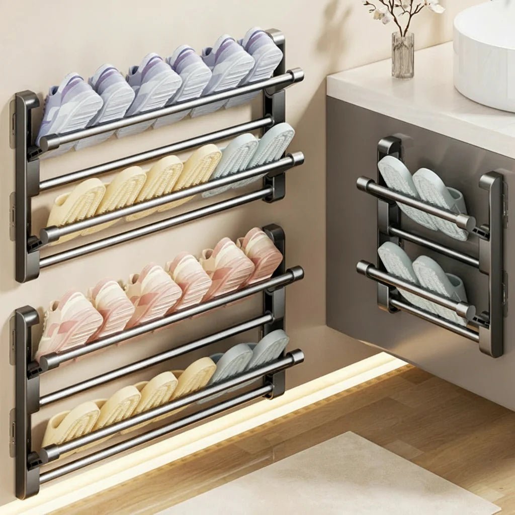 WANDORDNER – Wandmontiertes Schuhregal mit Ablauf für platzsparende Aufbewahrung