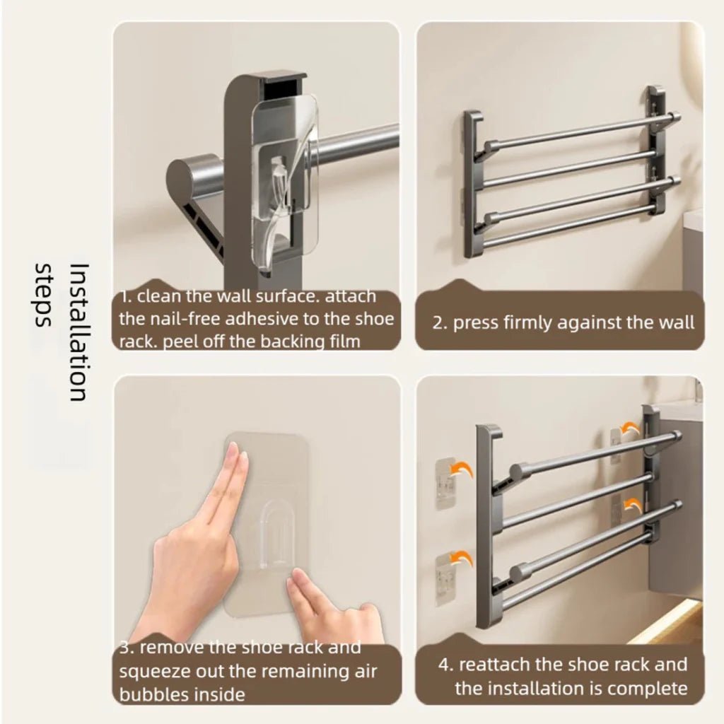 WANDORDNER – Wandmontiertes Schuhregal mit Ablauf für platzsparende Aufbewahrung