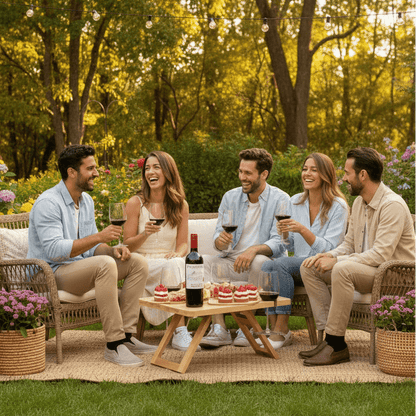 TABLECHARM – Eleganter, klappbarer Weinpicknicktisch mit Gläserhaltern und Speisebrett 1