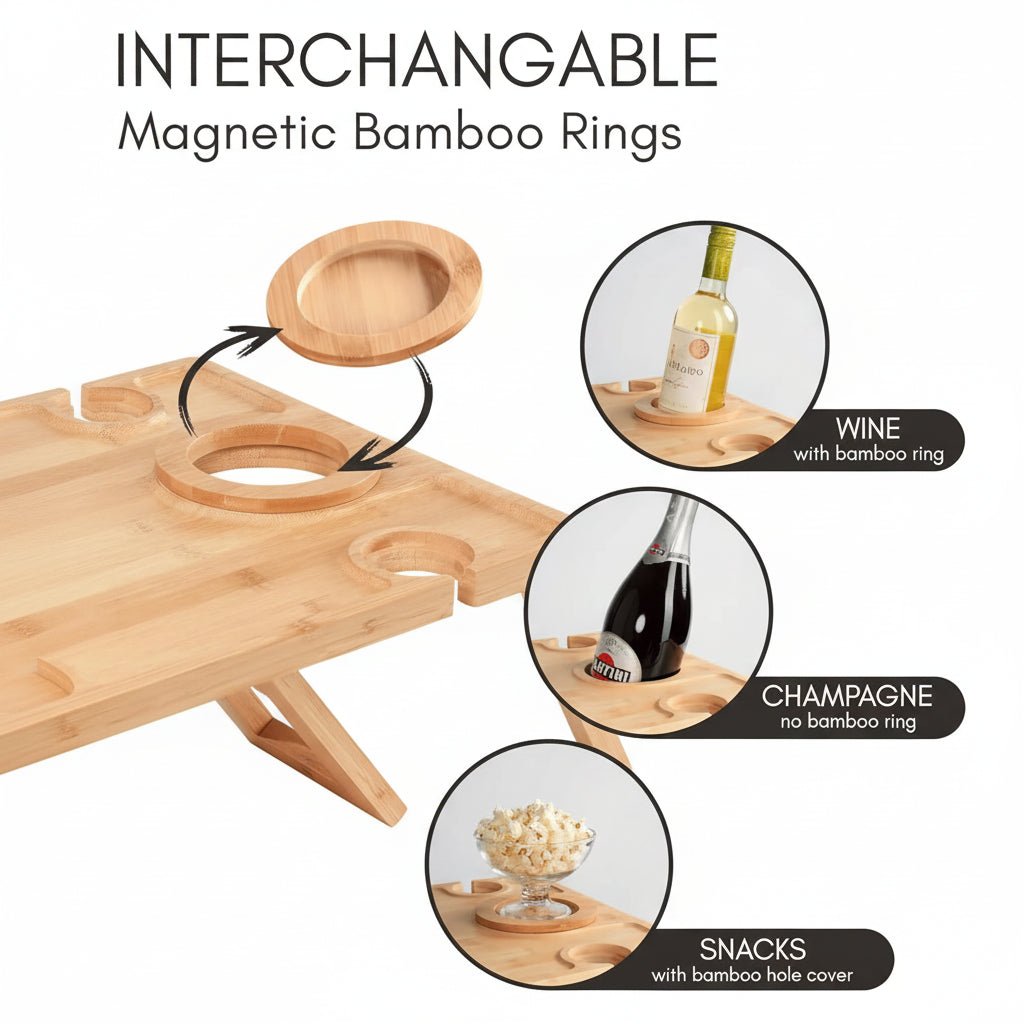 TABLECHARM – Eleganter, klappbarer Weinpicknicktisch mit Gläserhaltern und Speisebrett 3